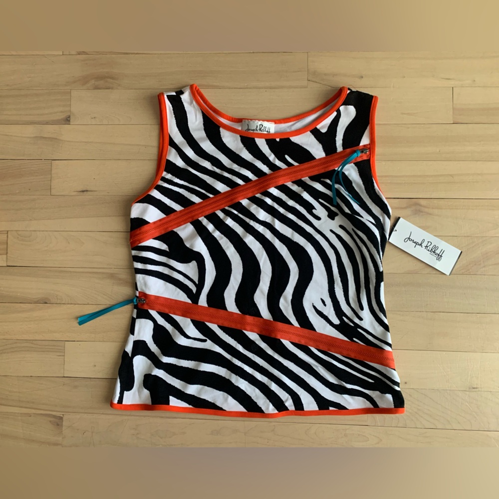 🆕 JOSEPH RIBKOFF - Black & White Zebra Tank with Bright Orange Trim - Picture 4 of 9